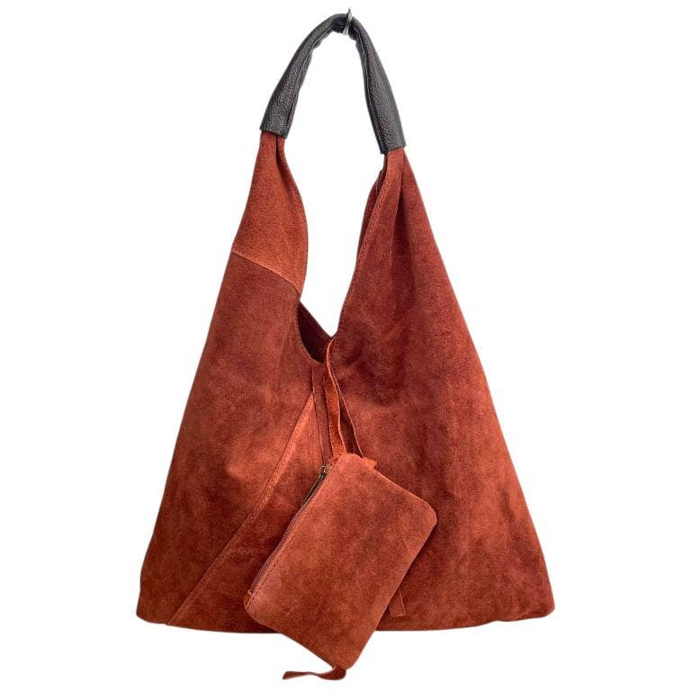 Suede Leather Shoulder Bag with Coin Purse