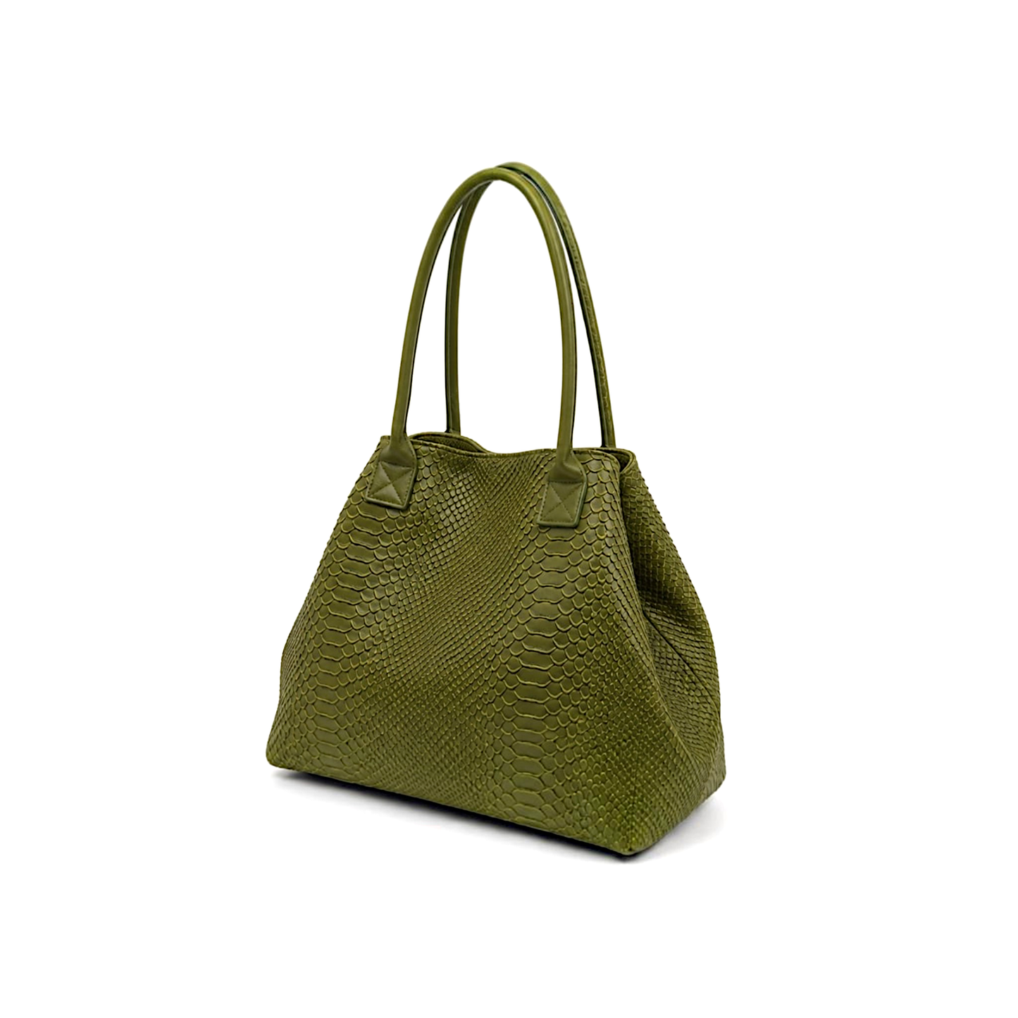 LOLA – Italian Python-Embossed Leather Bag – Khaki