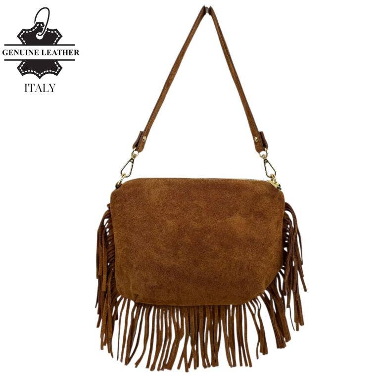 Italian Suede Crossbody Bag with Fringes