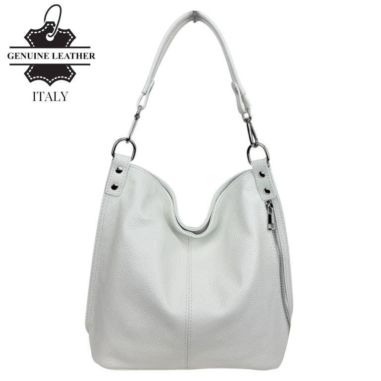 Italian Leather Hobo Bag with Front Pocket B2B 57407