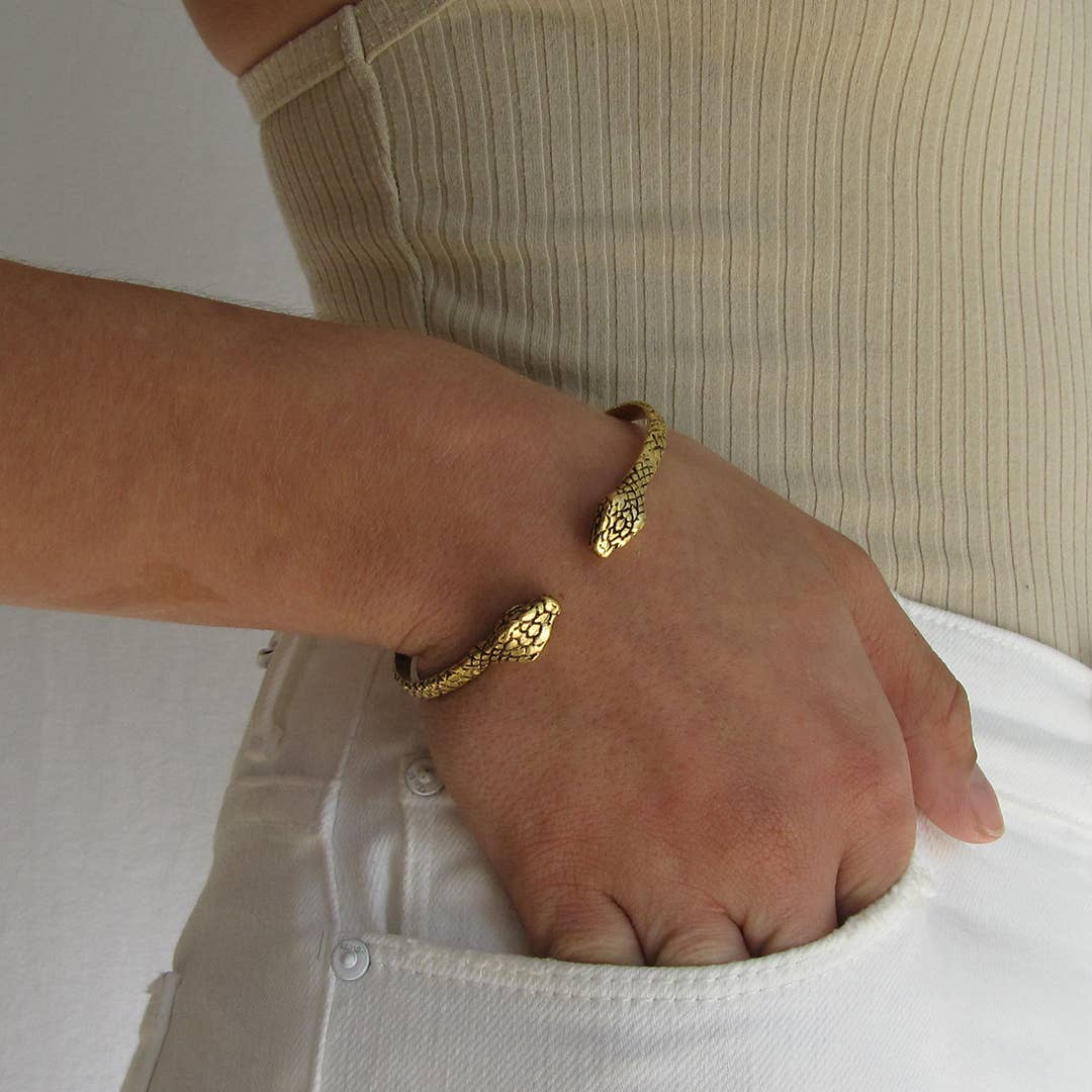 Antique Gold Snake Cuff Bracelet