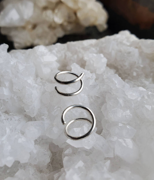 Sterling Silver Twist Earrings, small spiral fake double hoop #SST