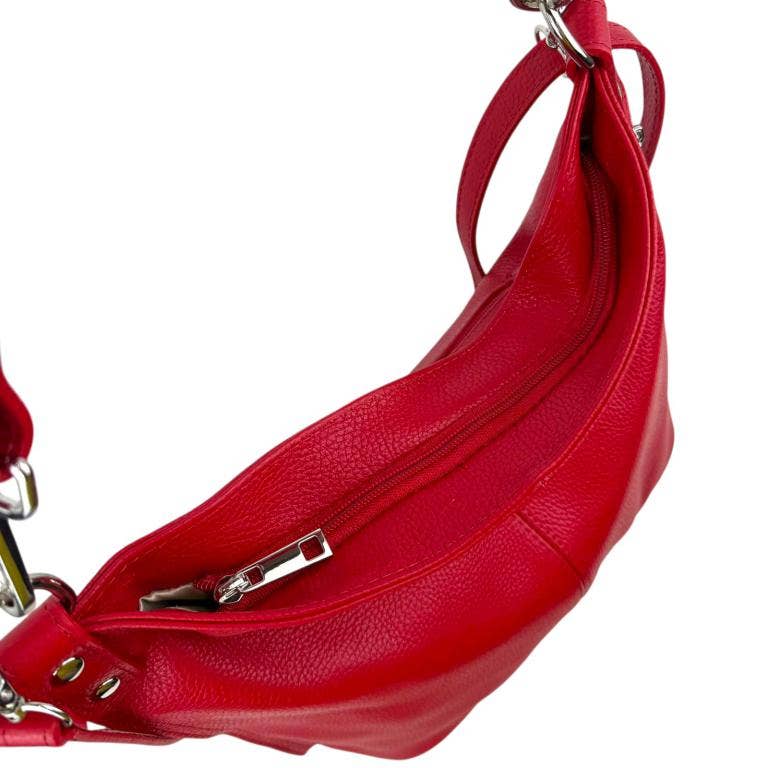 Italian Leather Hobo Bag with Front Pocket B2B 57407