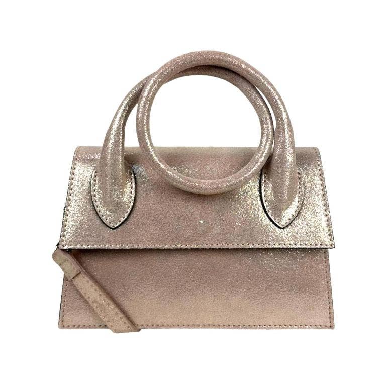 Women's Shiny Leather Shoulder Bag with Long Moldable Handle