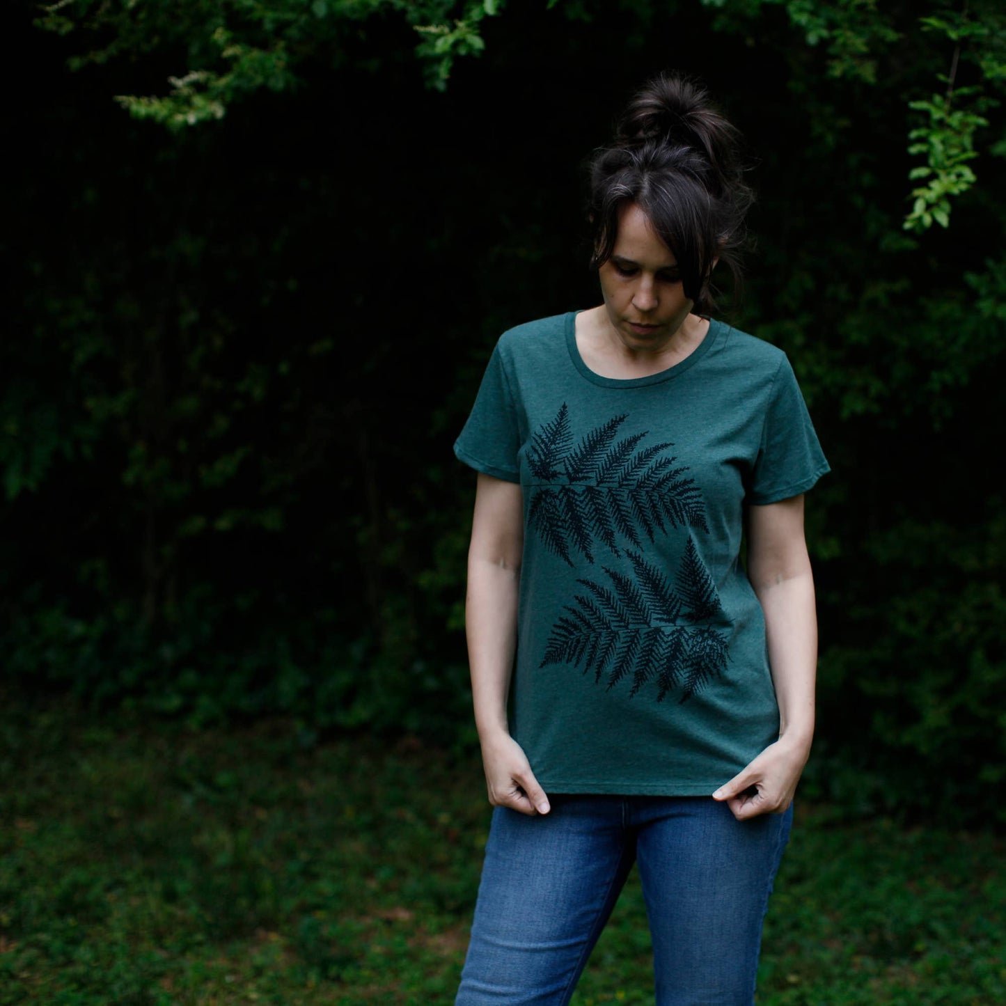 Fern Leaves Womens Tee Shirt Forest Green