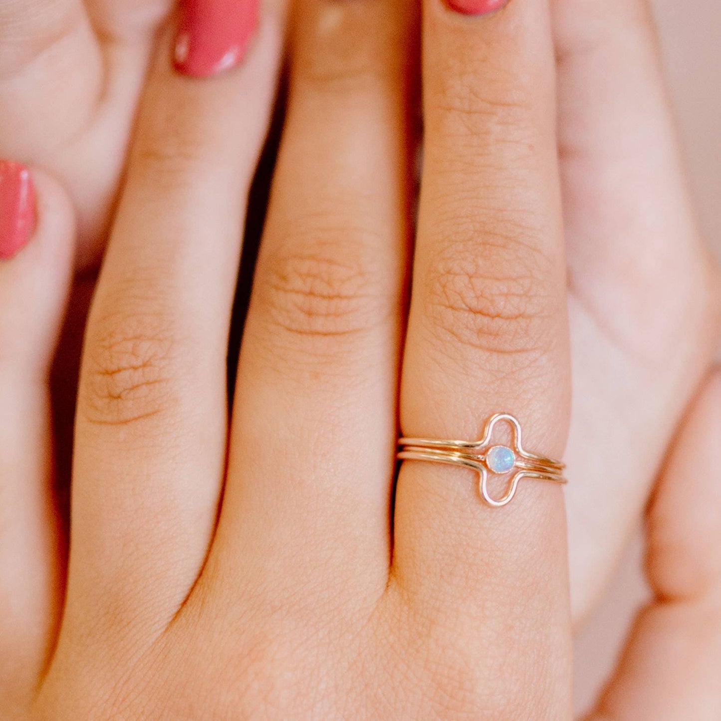 Tiny Australian Opal Gemstone Micro Dot Stacking Ring