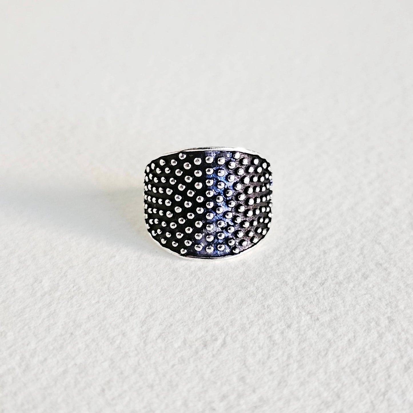 Silver ring studded circle handmade #BX06