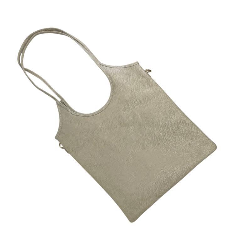 Leather Bag with Long Handles and Crossbody Strap