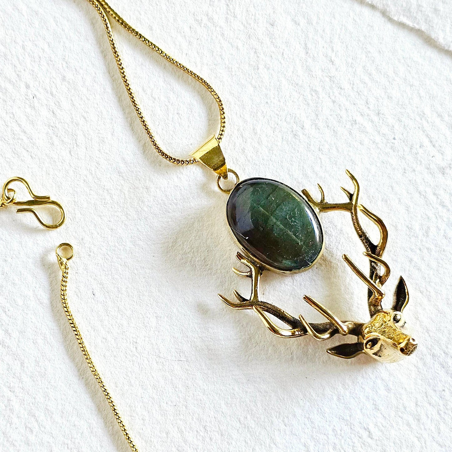 Brass labradorite deer pendant charm necklace designer