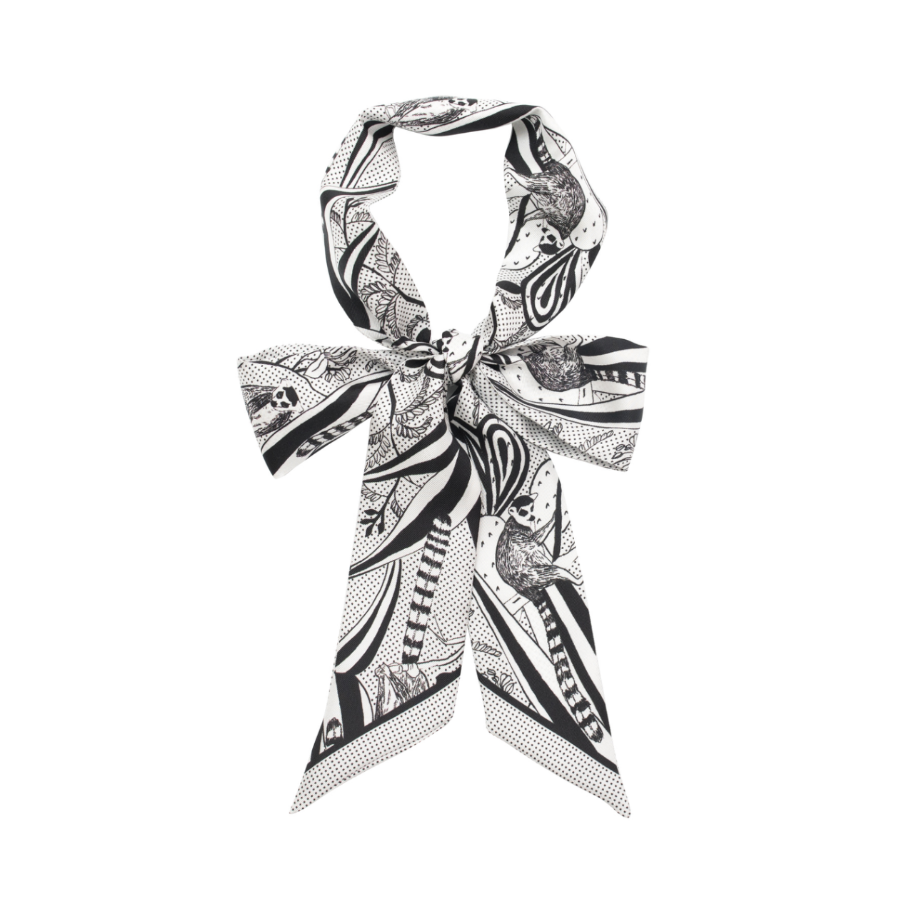 Madagascar Silk Skinny Scarf | Black & White
