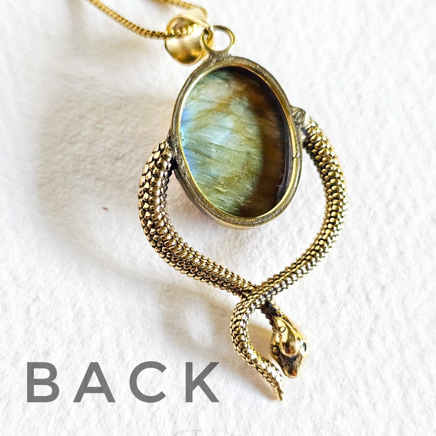 Brass Labradorite Snake Pendant Charm Necklace designer