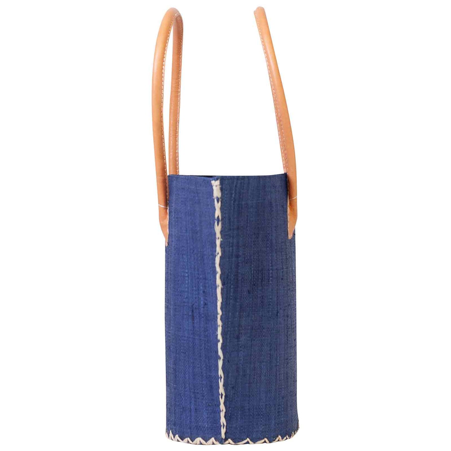 RAFFIA NAVY with Leather Handle Tote Bag