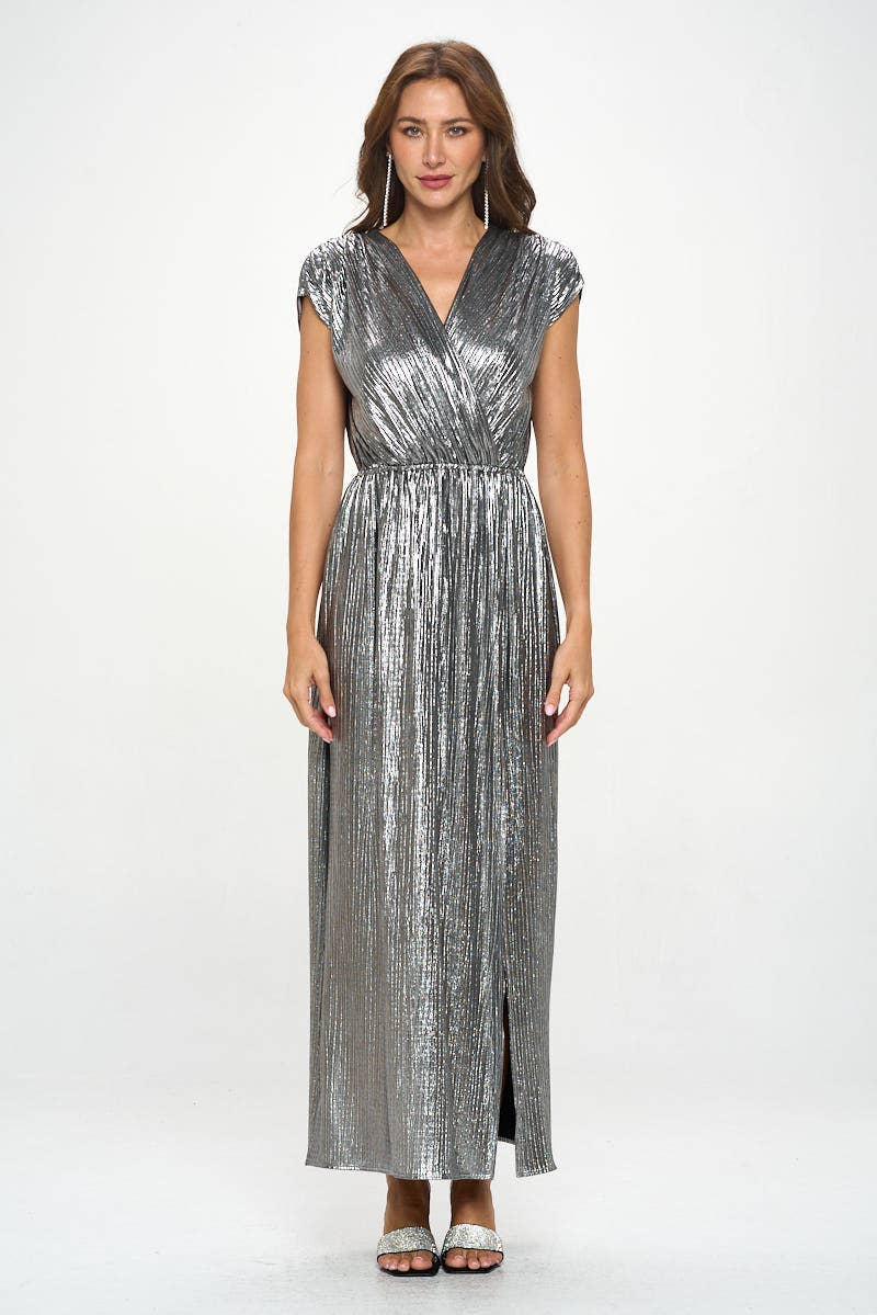 Silver Sleeveless Metallic Maxi Dress (Made in USA)