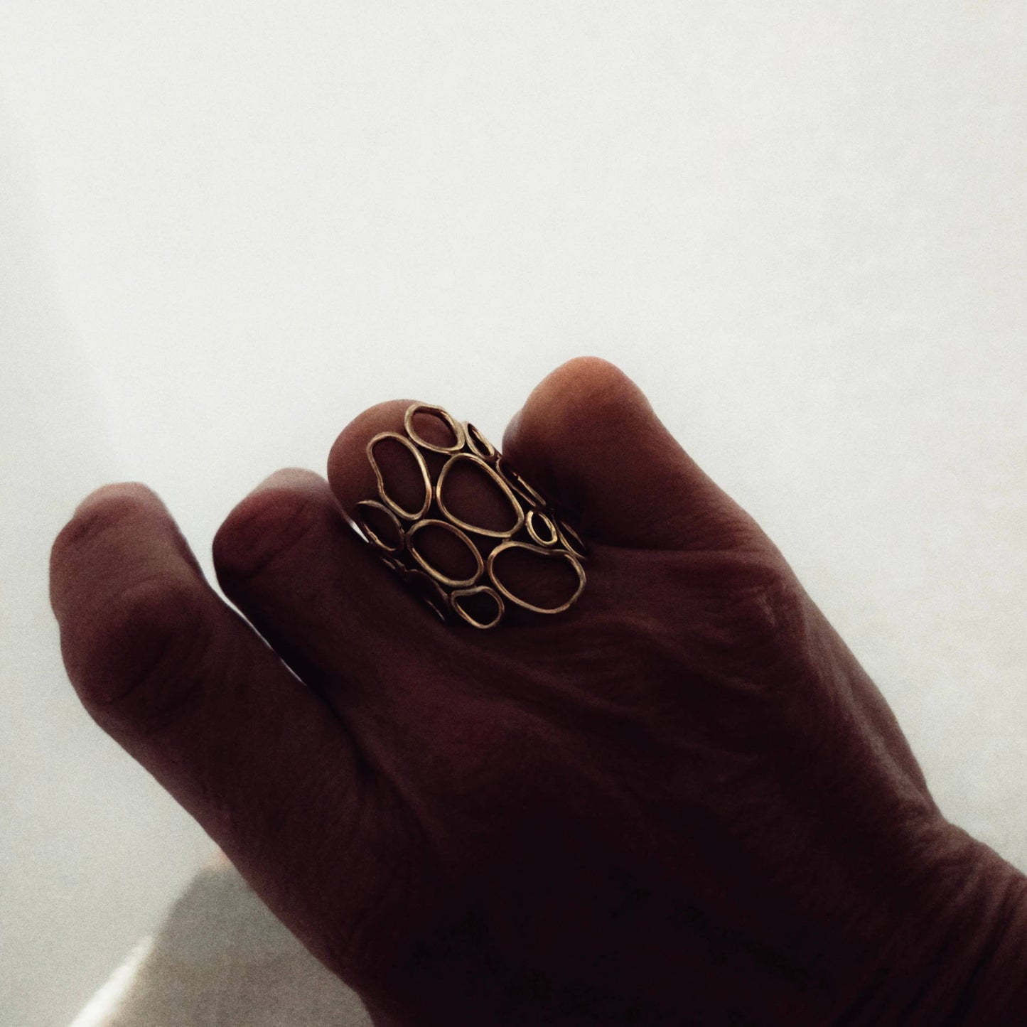 Brass ring freeform orbs organic connected handmade