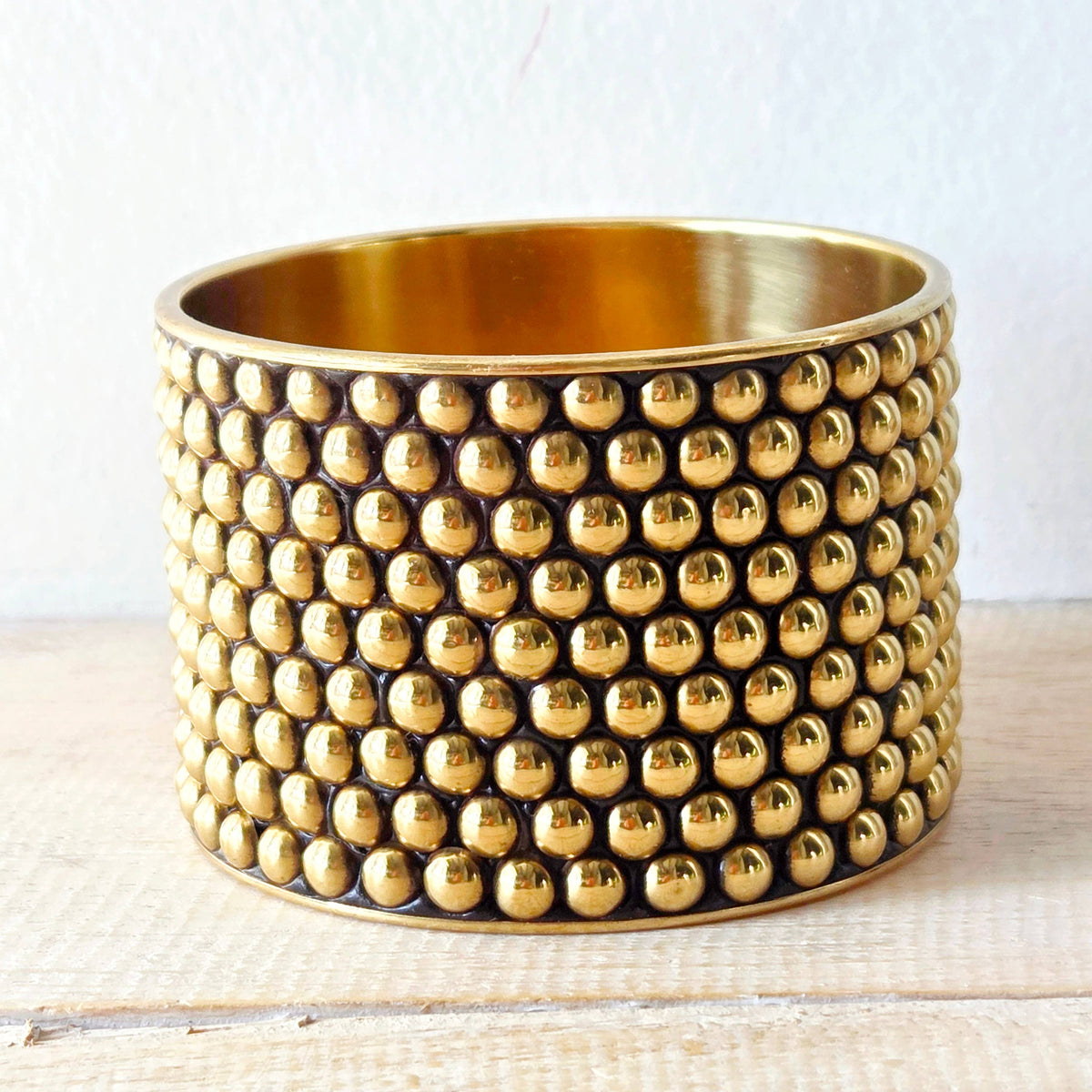 Brass bold studded modern brass cuff bracelet large