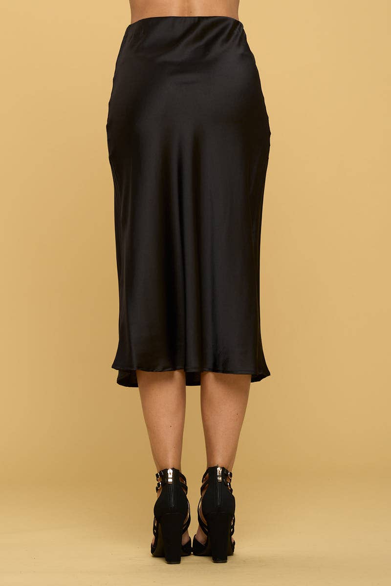 Black Satin Midi Skirt (Made in USA)