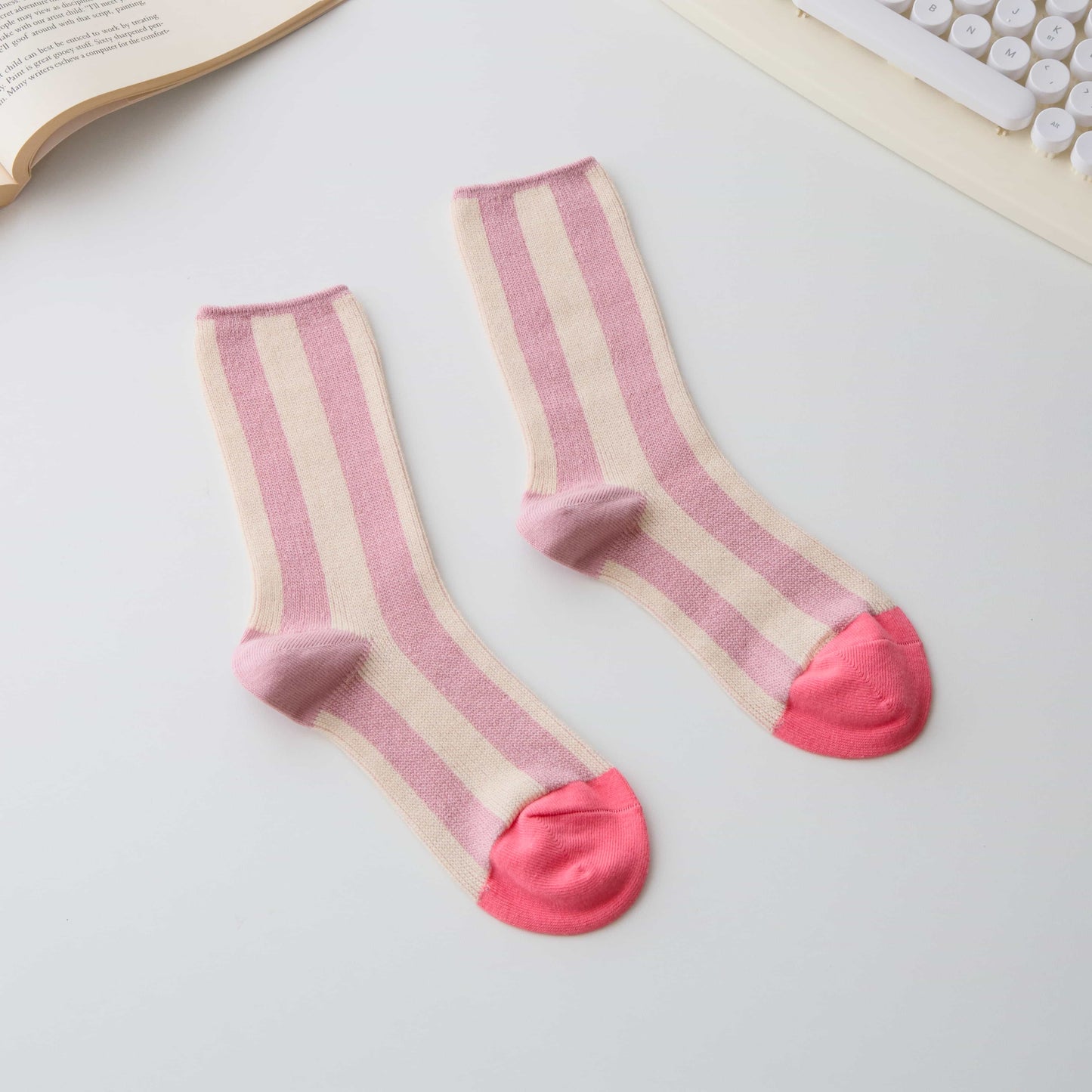 Cotton Striped Crew Socks – Contrast Toe
