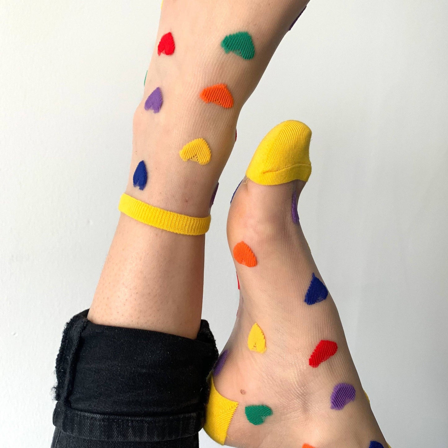 Tutu - transparent socks with multicolored hearts