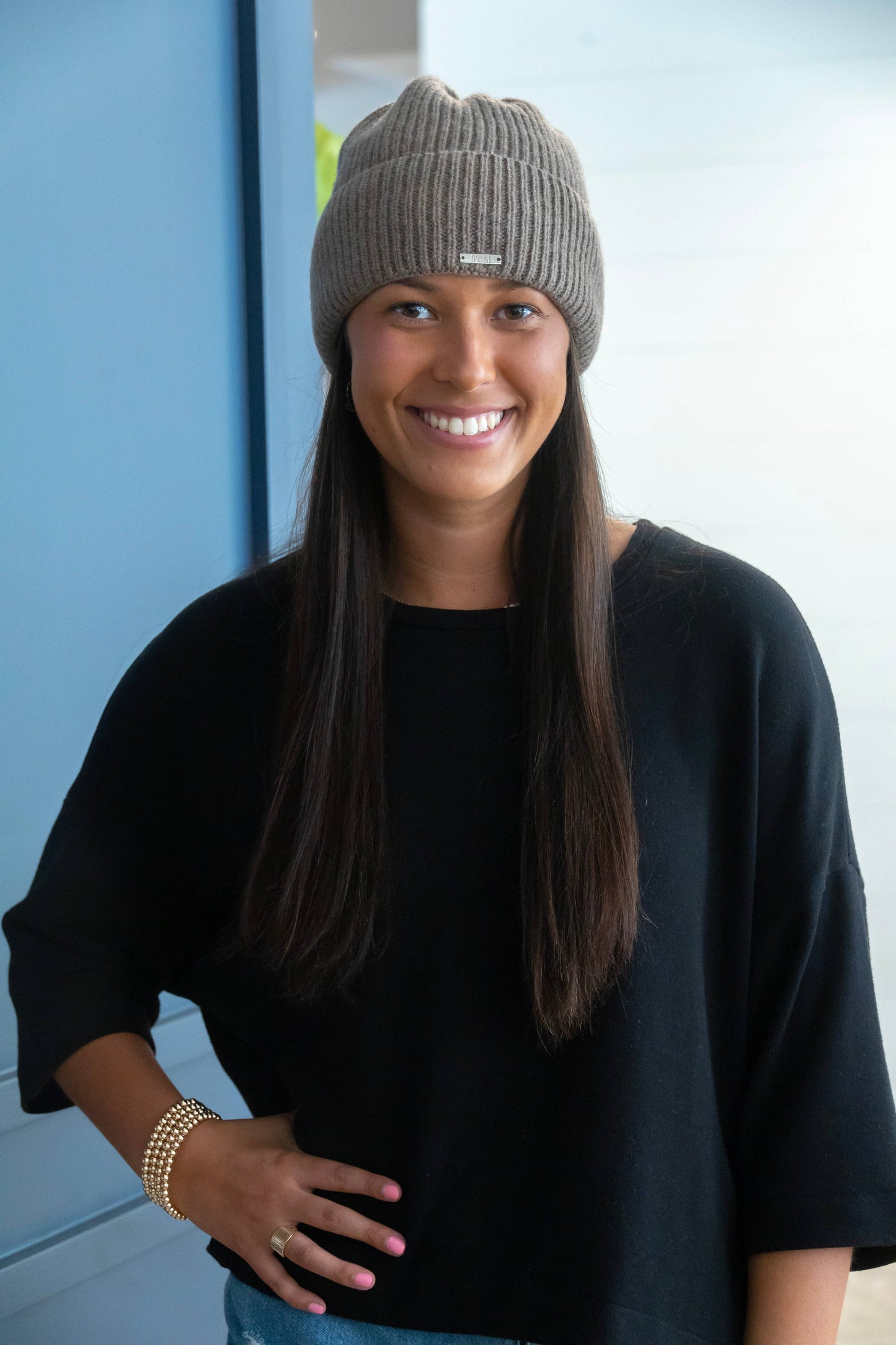 Cashmere Merino Knitted Beanie Rolled Cuff Snug Fit Hat