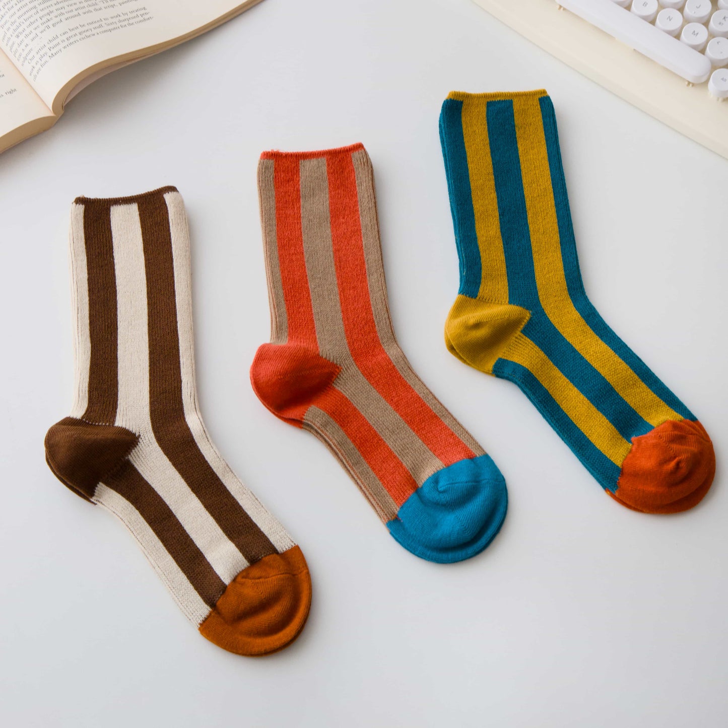 Cotton Striped Crew Socks – Contrast Toe