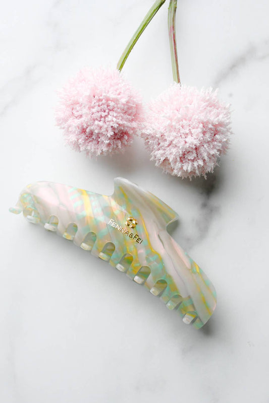 Glamour Grip XL Claw in Desert Opal | White Green Iridescent | Italian Acetate Tortoise Shell XL Hair Clip