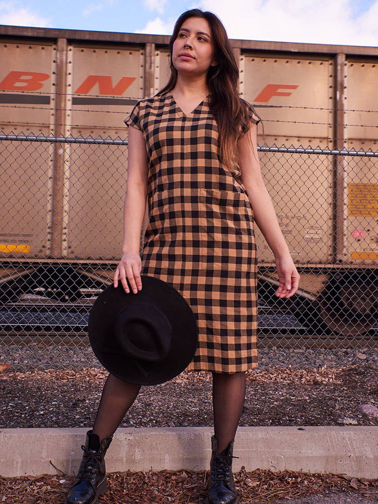 Padma Pocket Dress Black and Tan Mix