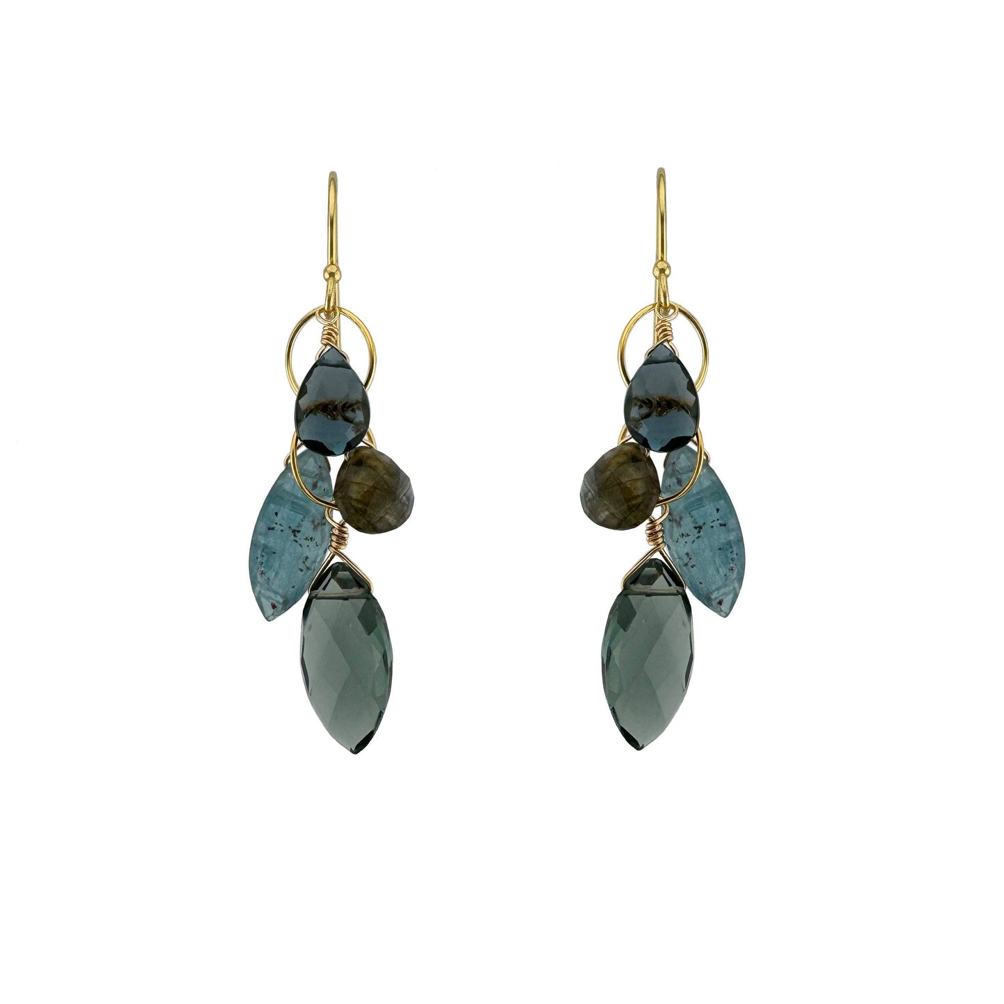 Labradorite, Kyanite, & Topaz Cluster Earrings Silver or Vermeil