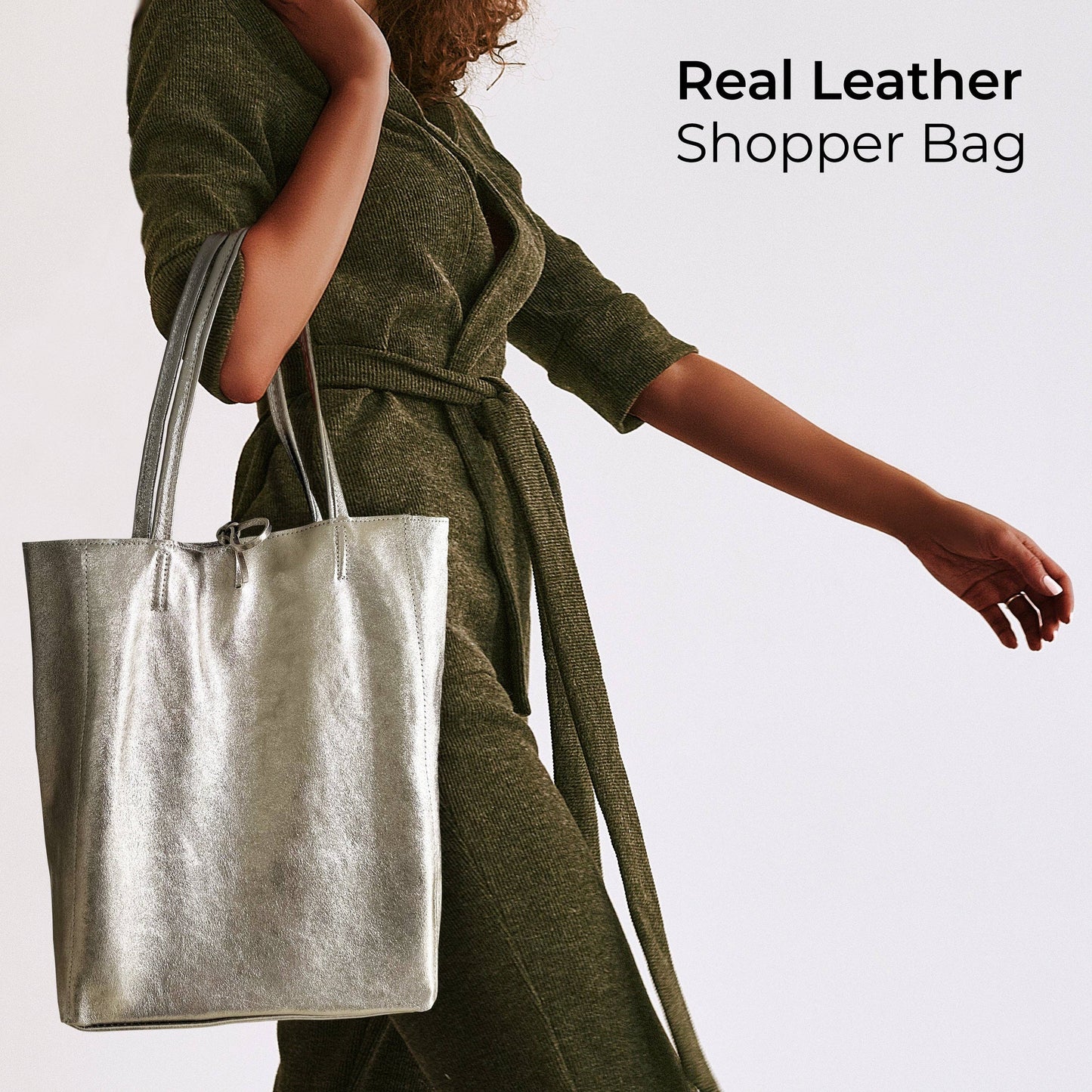 Italian Genuine Metallic Suede Tote Bag 201718