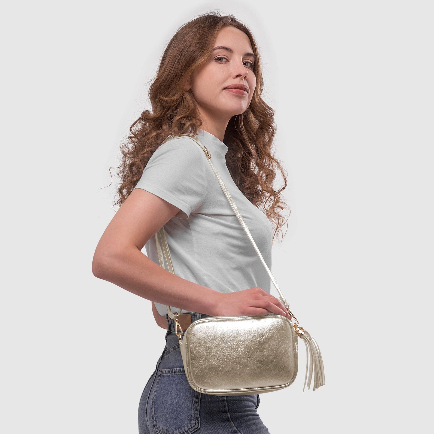 Italian Genuine Metallic Suede Crossbody Bag 231302