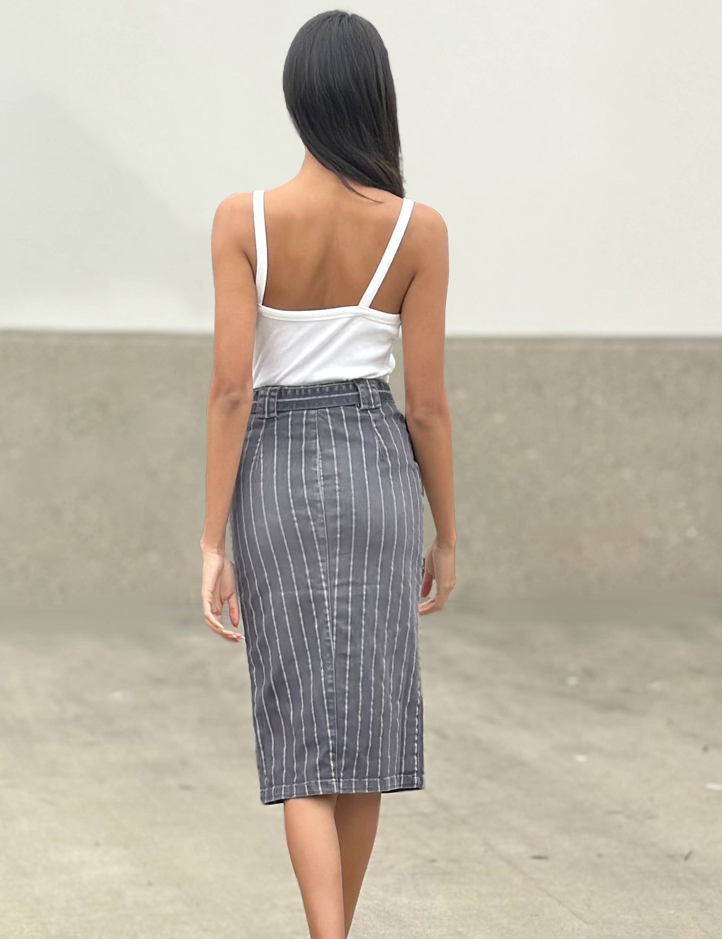 Sally Tie It Up Skirt | Charcoal Stripe