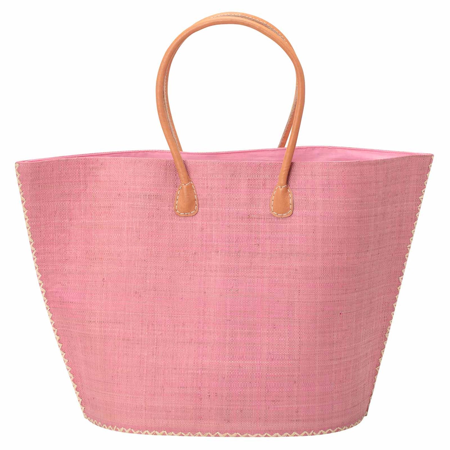 RAFFIA PINK with Leather Handle Tote Bag