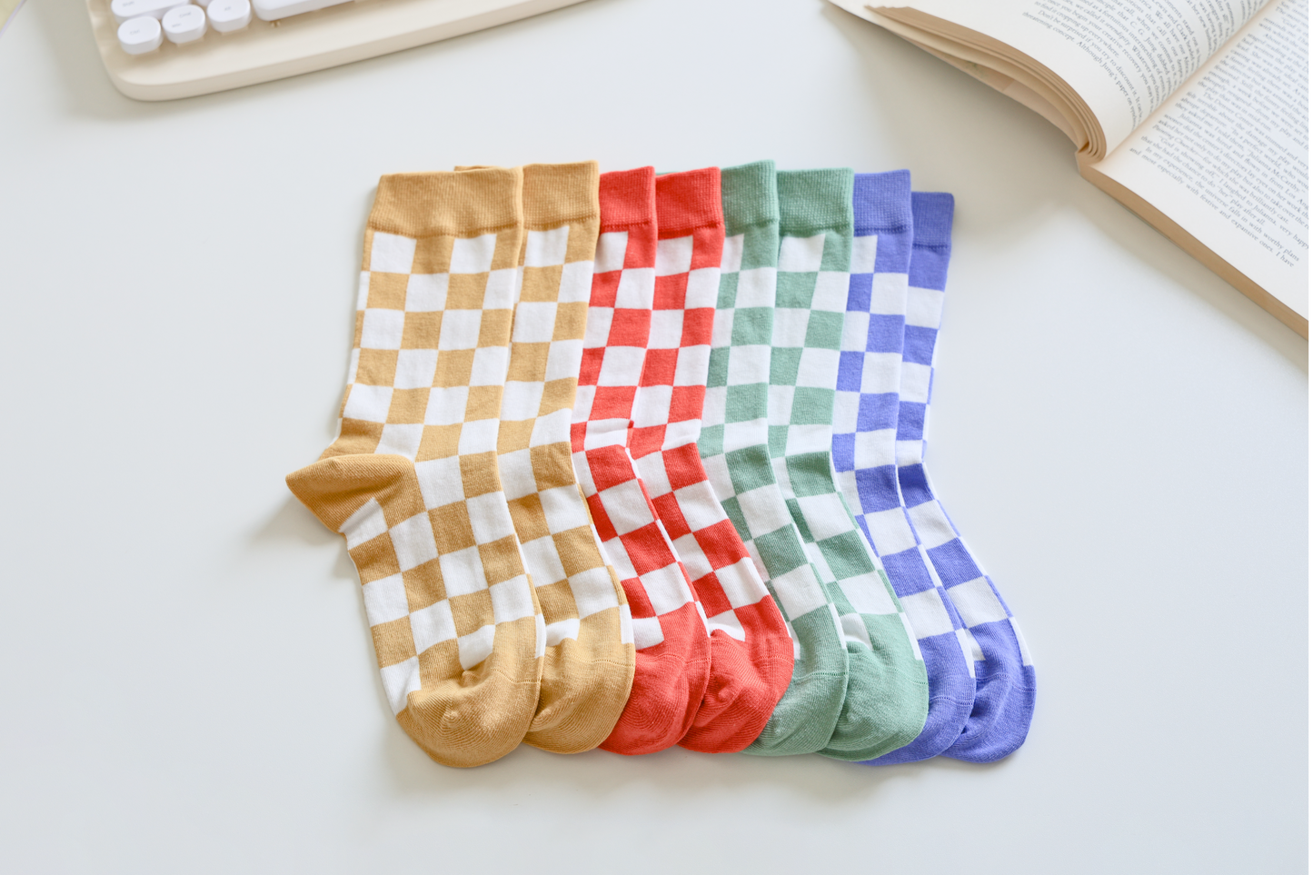 Checkered Cotton Socks - Trendy & Soft Crew Socks