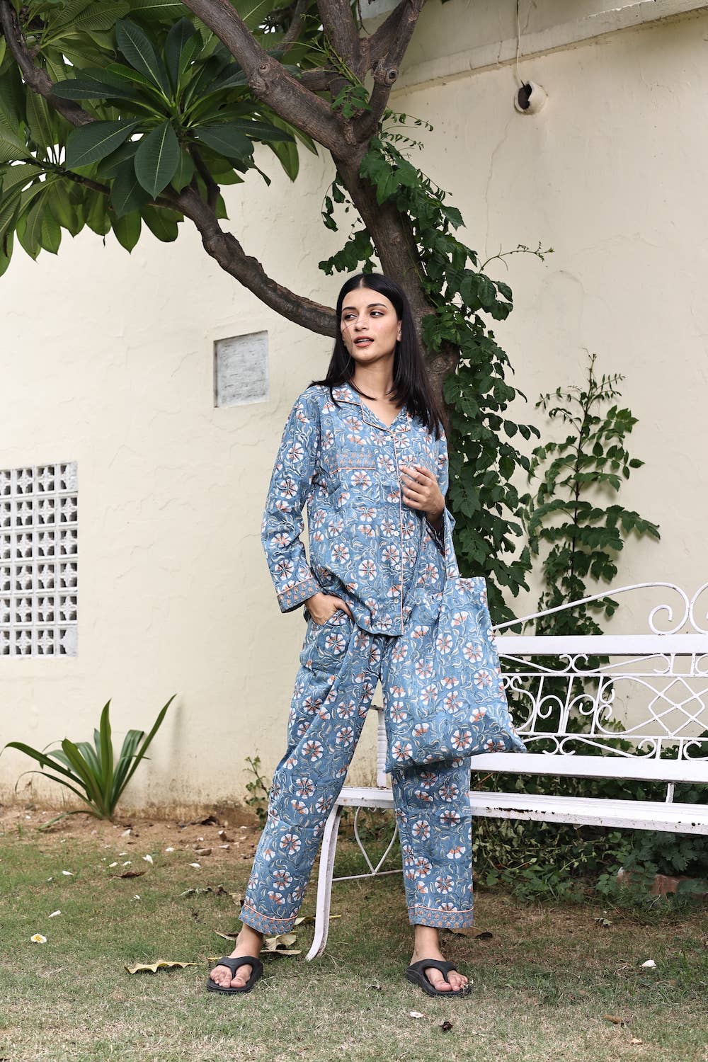 Women's Block Printed Pajamas- 3 Piece Set