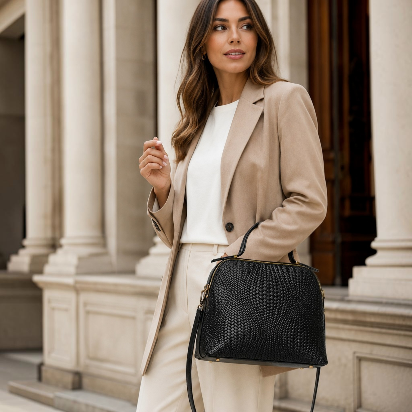 NOA Black Embossed Leather Handbag – Made in Italy