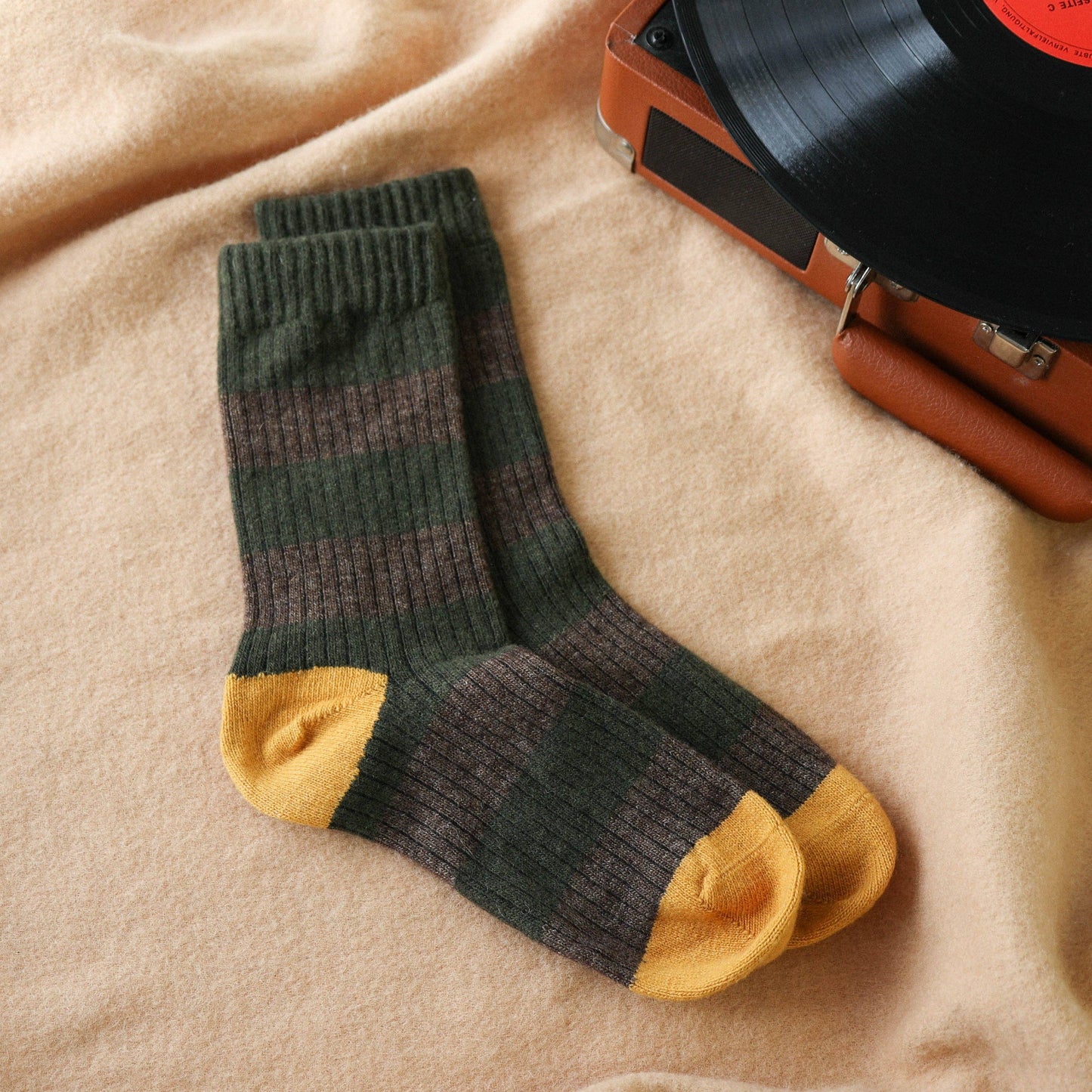 KLUE Merino Wool socks with Stripes | Khaki and Yellow