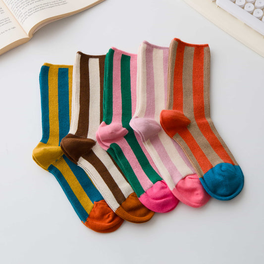 Cotton Striped Crew Socks – Contrast Toe