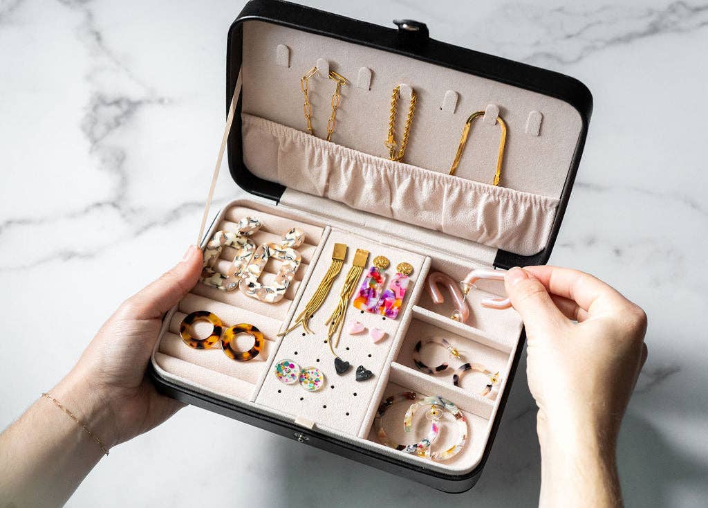 Jewelry Travel Case Box - Black // Gift, Storage