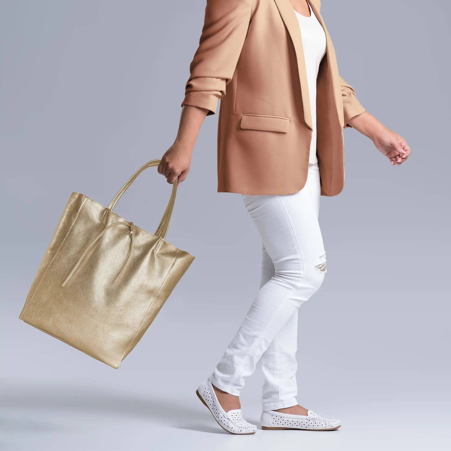 Italian Genuine Metallic Calf Leather Tote Bag 201718