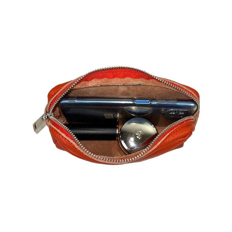 Women's High Quality Zippered Leather Toiletry Bag on Sale