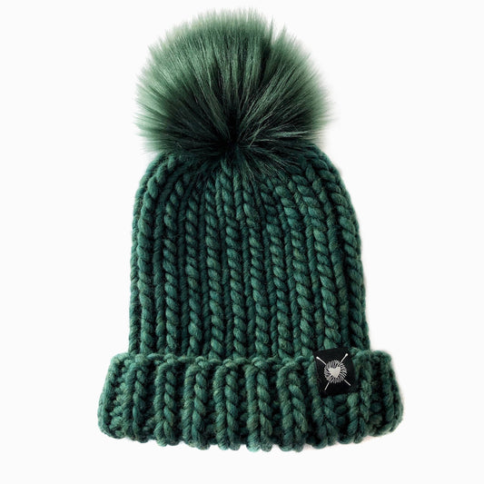 Merino Folded Brim Faux Fur Beanie in Enchanted Forest