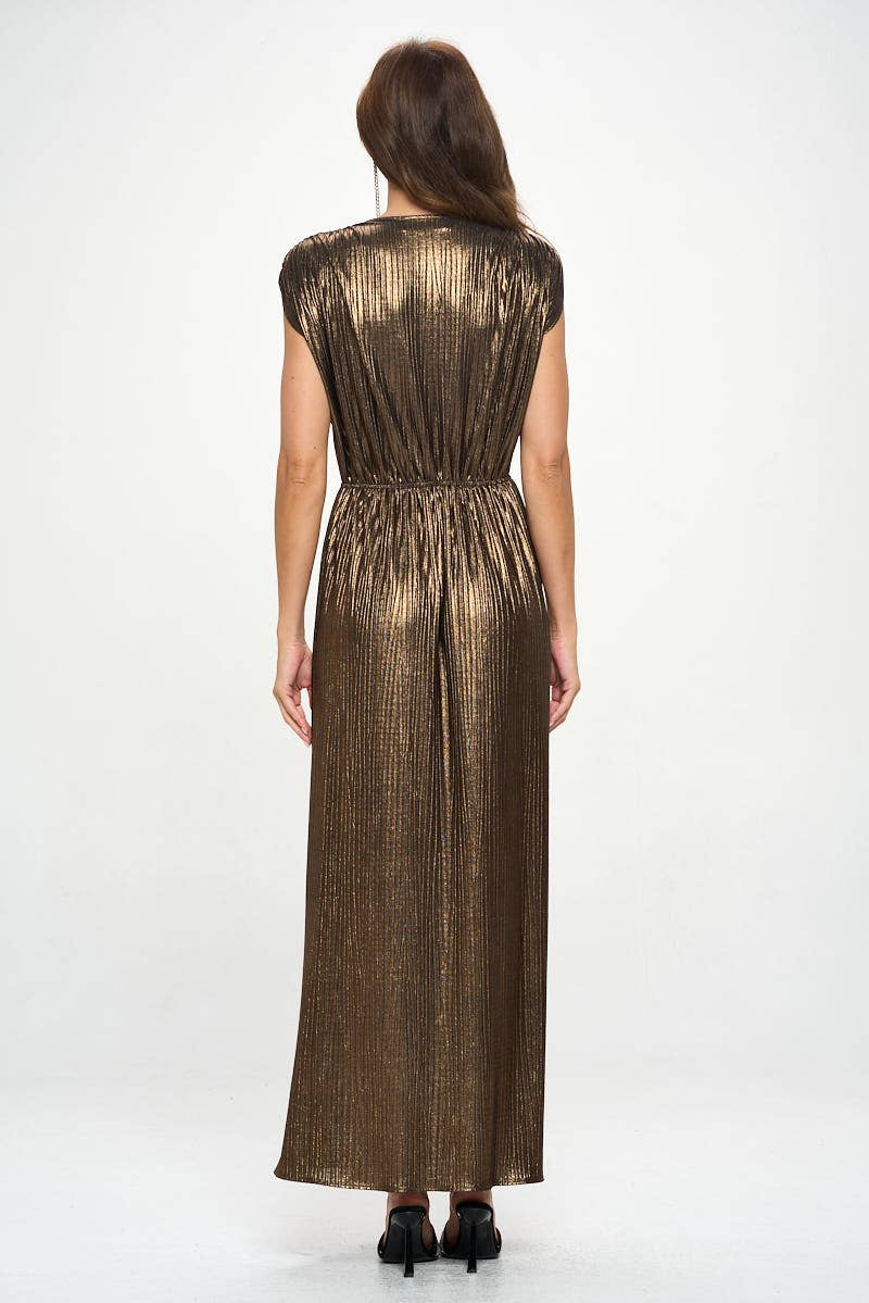 Bronze Sleeveless Metallic Maxi Dress (Made in USA)