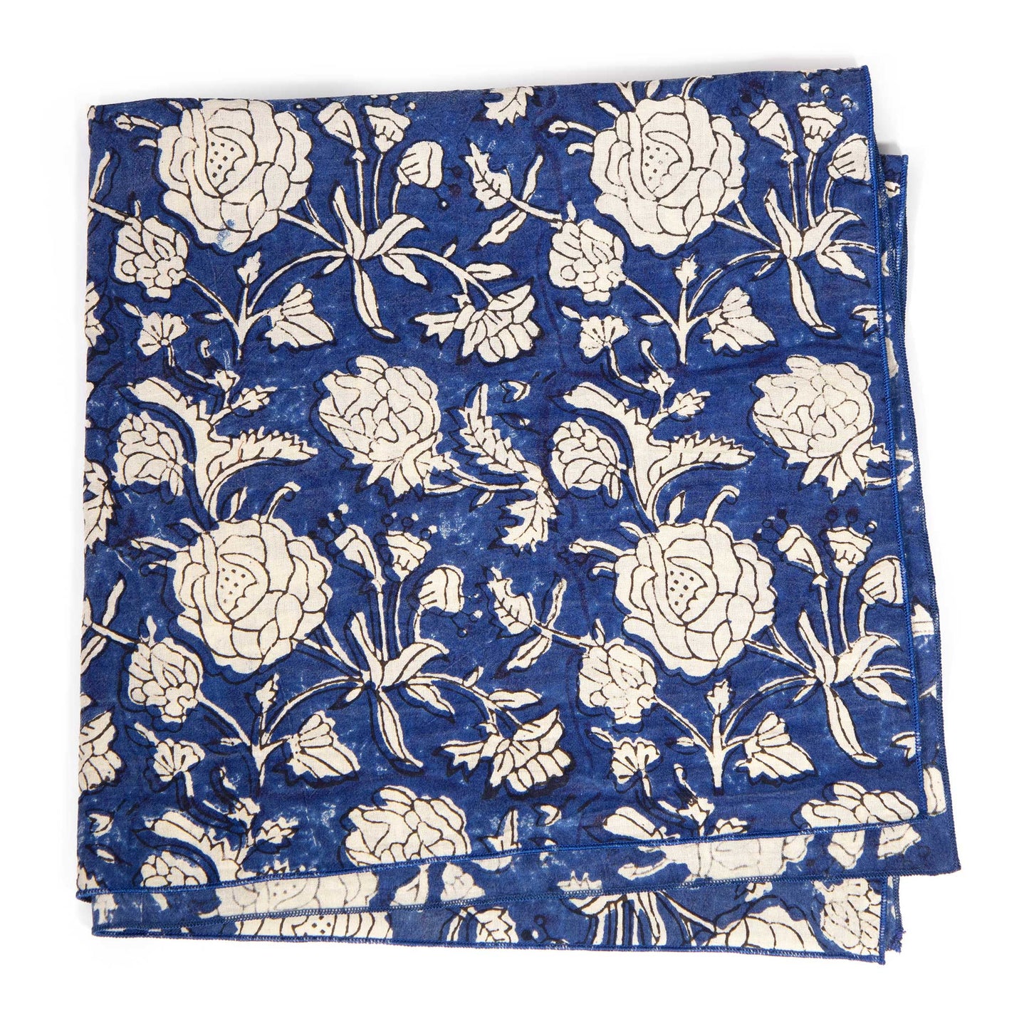 Blue Rosette Block Print Bandana