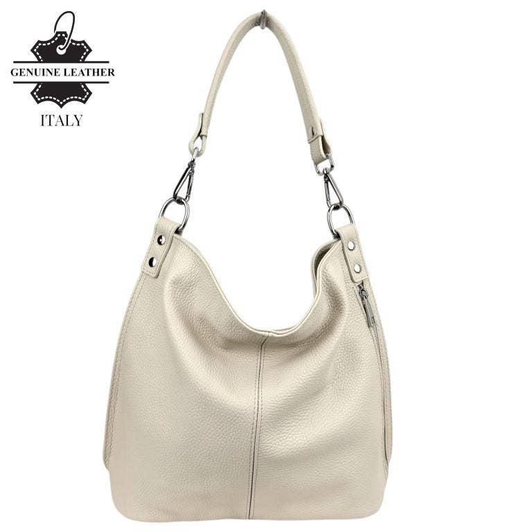 Italian Leather Hobo Bag with Front Pocket B2B 57407