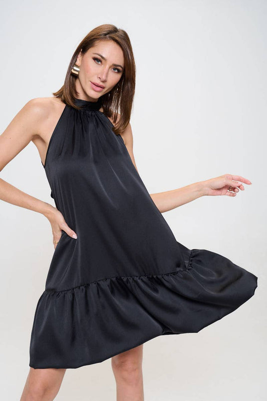 Black Sleeveless Flounce Dress (Made in USA)