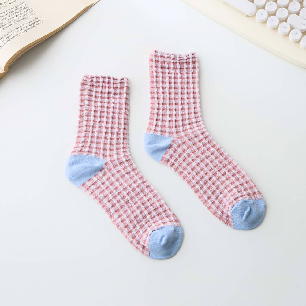 Cotton Waffle Crew Socks – Soft Bubble Texture