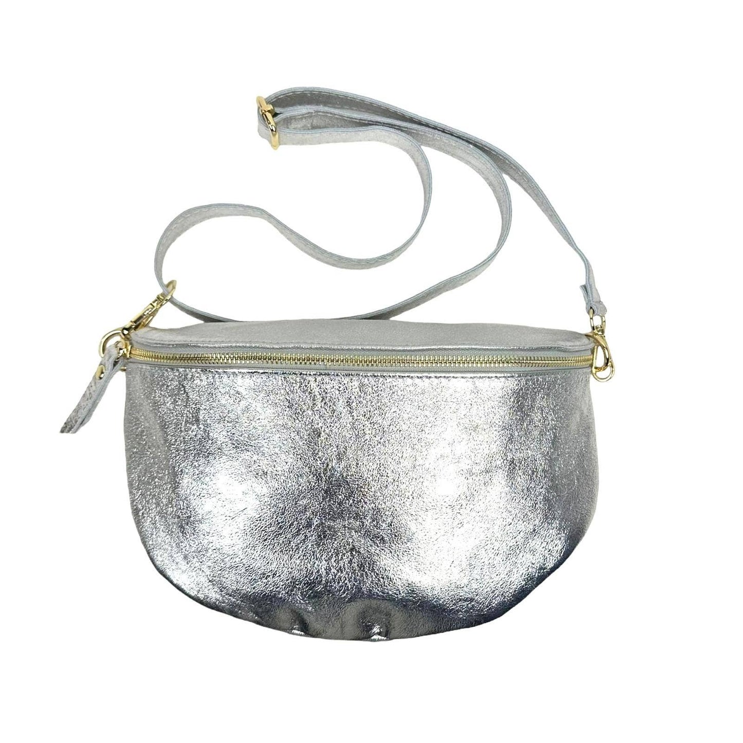 Large Italian Metallic Leather Crossbody/Waist Bag