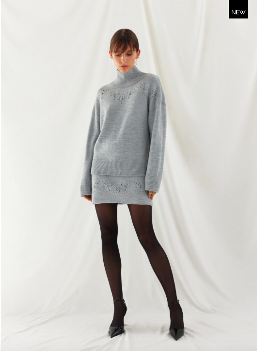 High Neck Wool Sweater | Grey