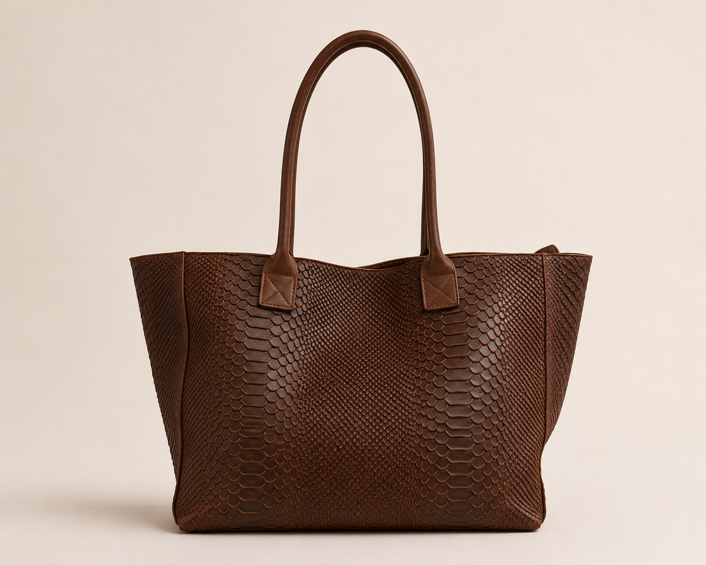 LOLA – Italian Python-Embossed Leather Bag – Brown