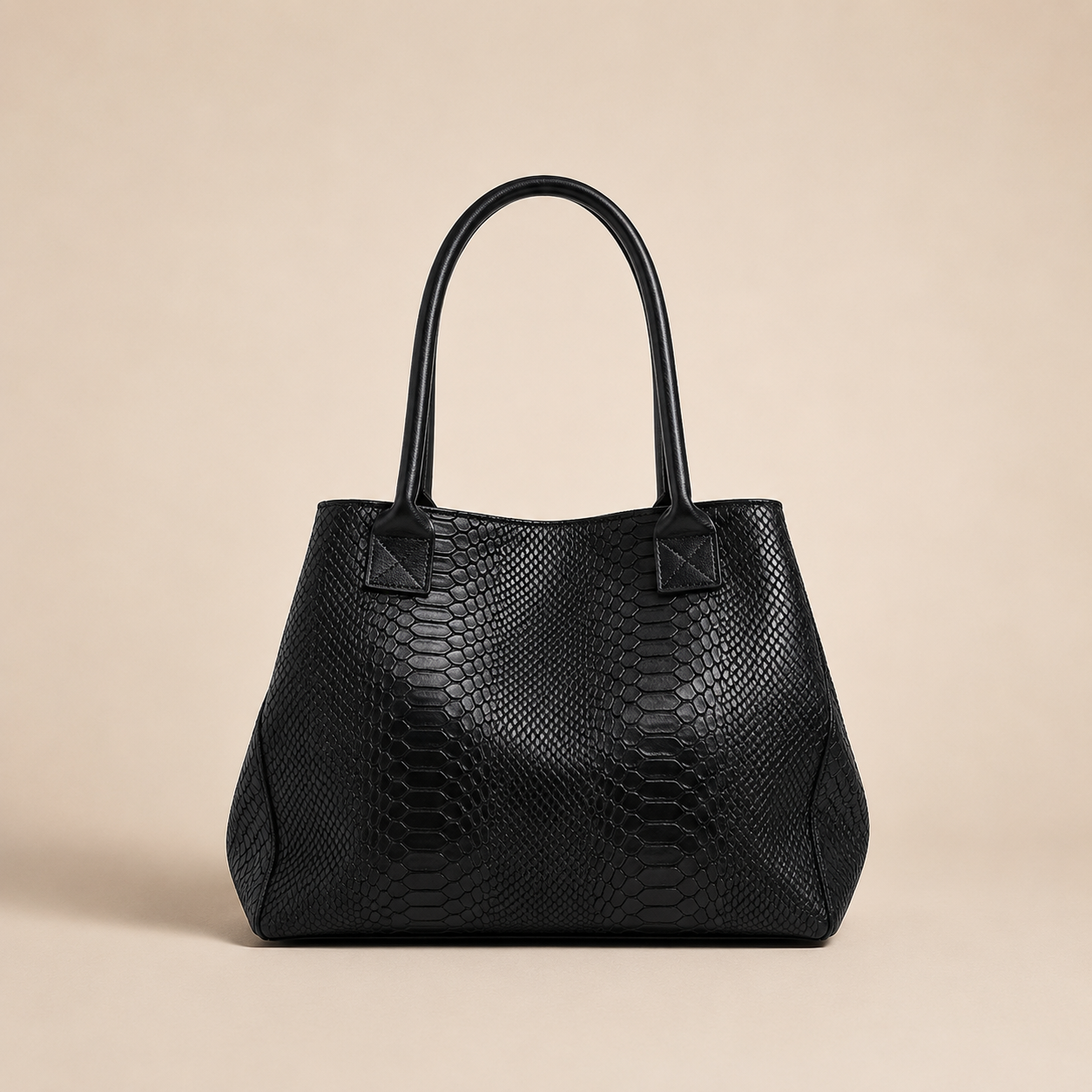 LOLA – Italian Python-Embossed Leather Bag – Black