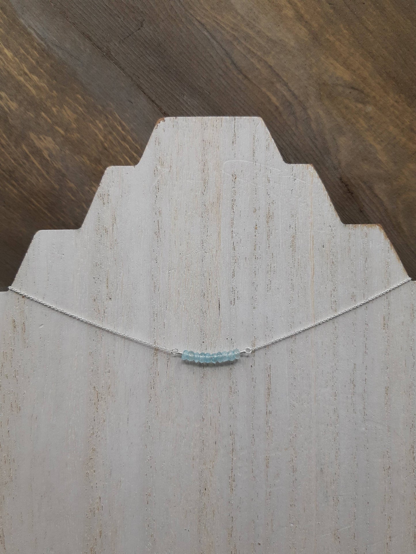 Aquamarine Beaded Bar Necklace | Sterling Silver